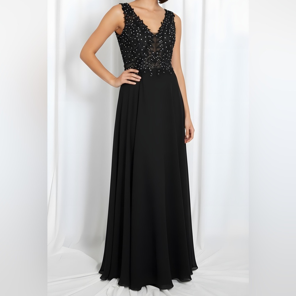 NWT Gianni Bini Black Mesh‎ Crystal Studded Bodice Maxi Dress -- 1
